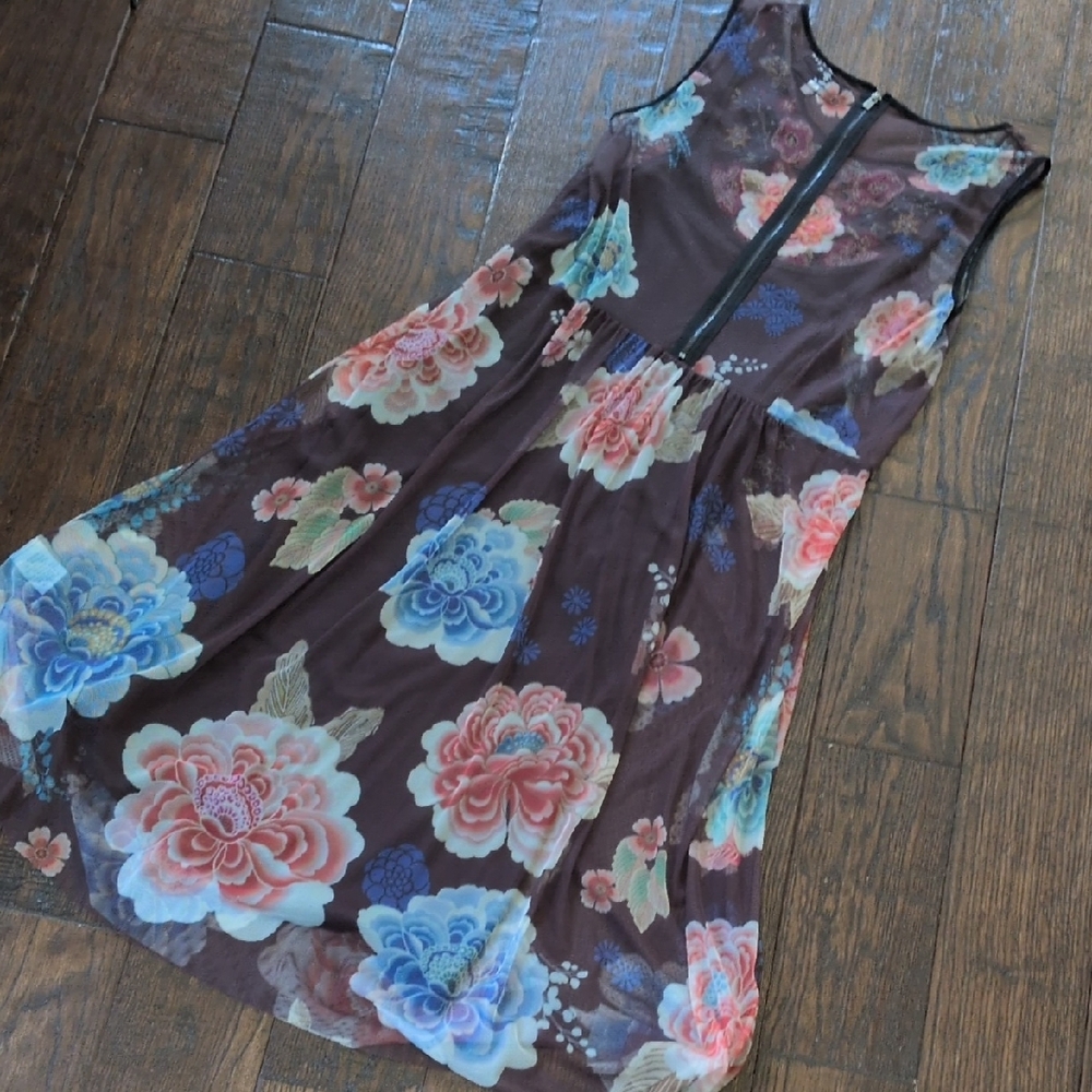 BIYA JOHNNY WAS I Floral Embroidered Mesh Sleeveless Midi Dress with Liner, S - Picture 4 of 16